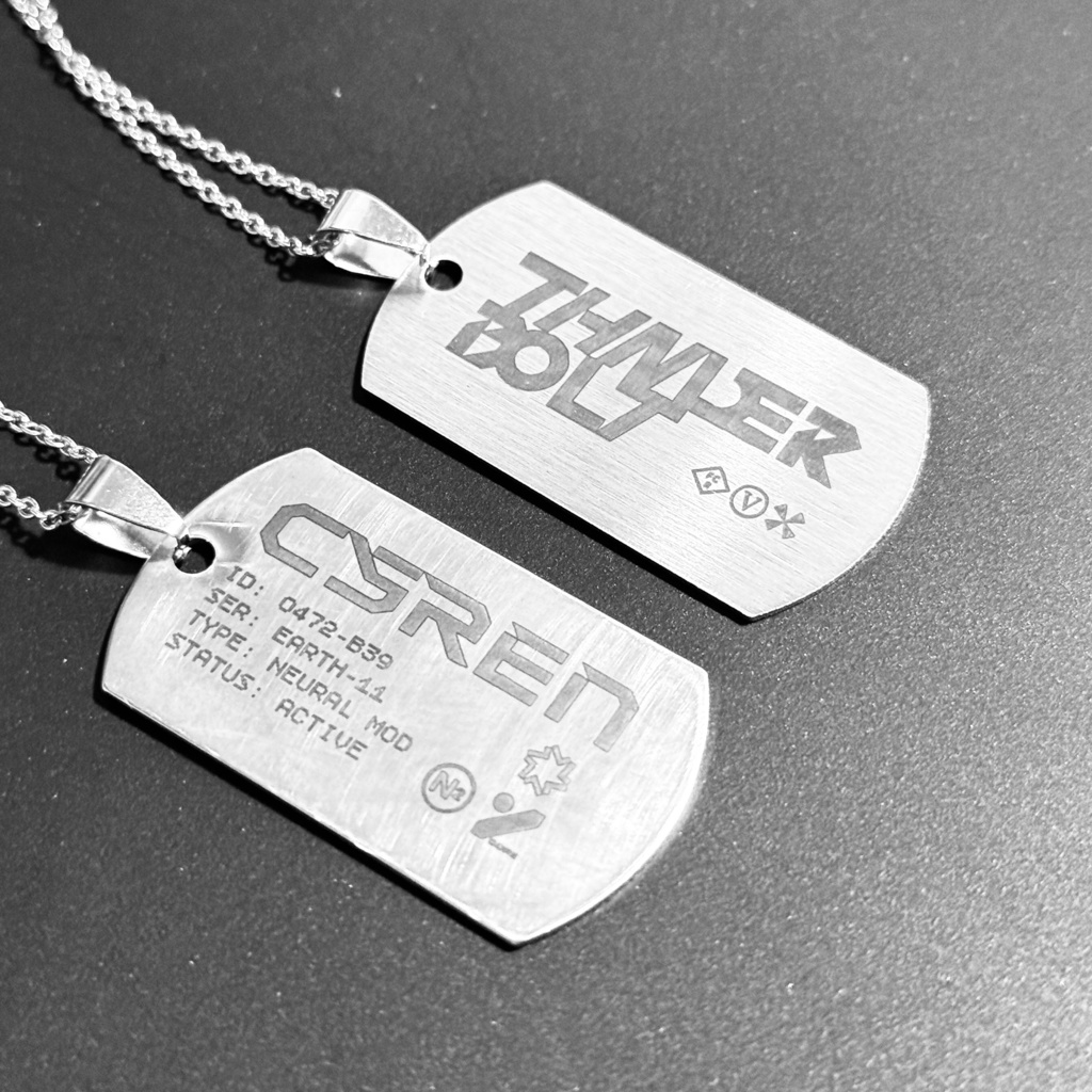 CYREN BIO UNIT TAG NECKLACE ROUGH-SANDED STAINLESS STEEL