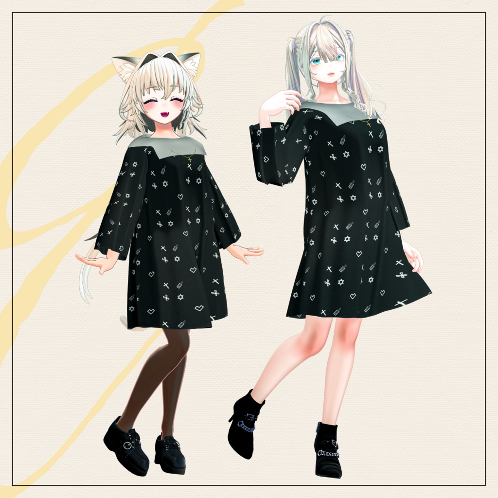 【セミ対応衣装】セーラーカラー総柄ビッグTシャツ(アウター)【3D衣装】