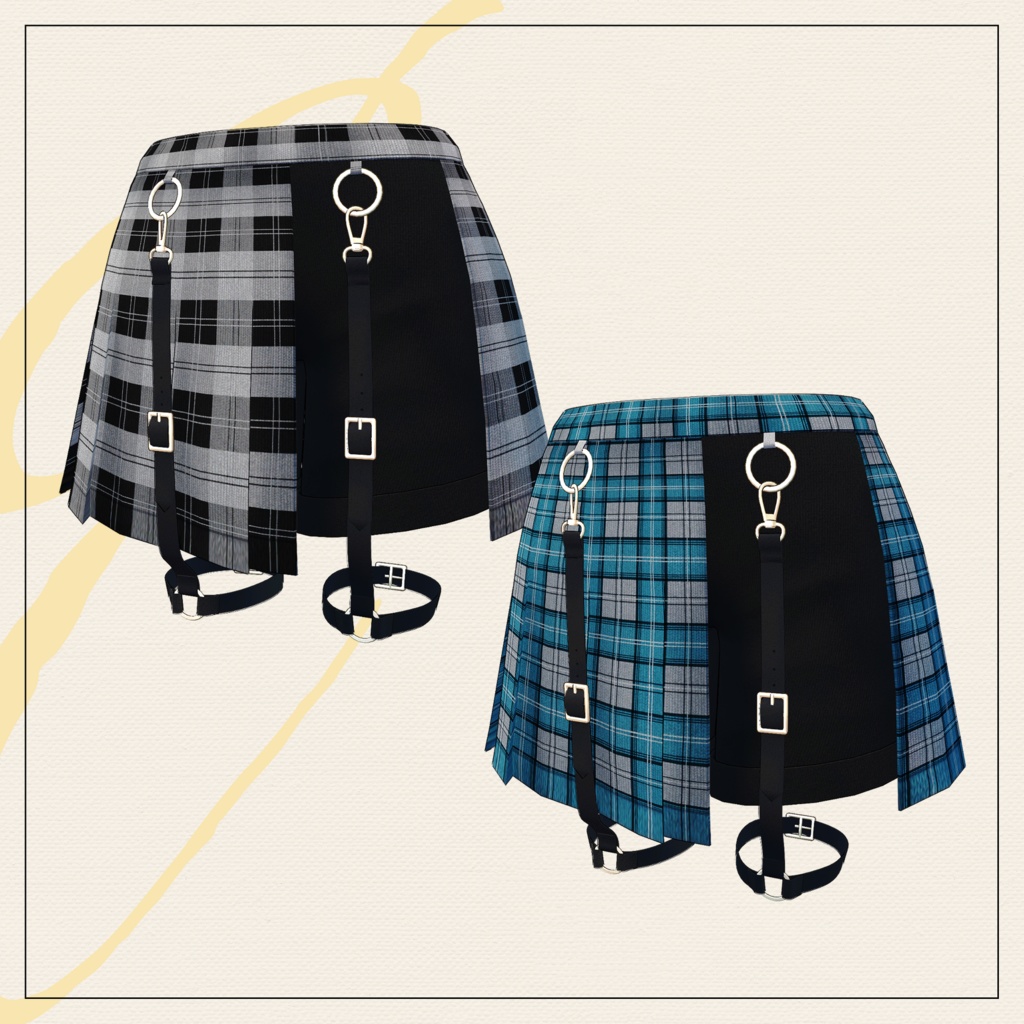【セミ対応衣装】ハーネス付きチェック柄スカパン(ボトムス)【3D衣装】