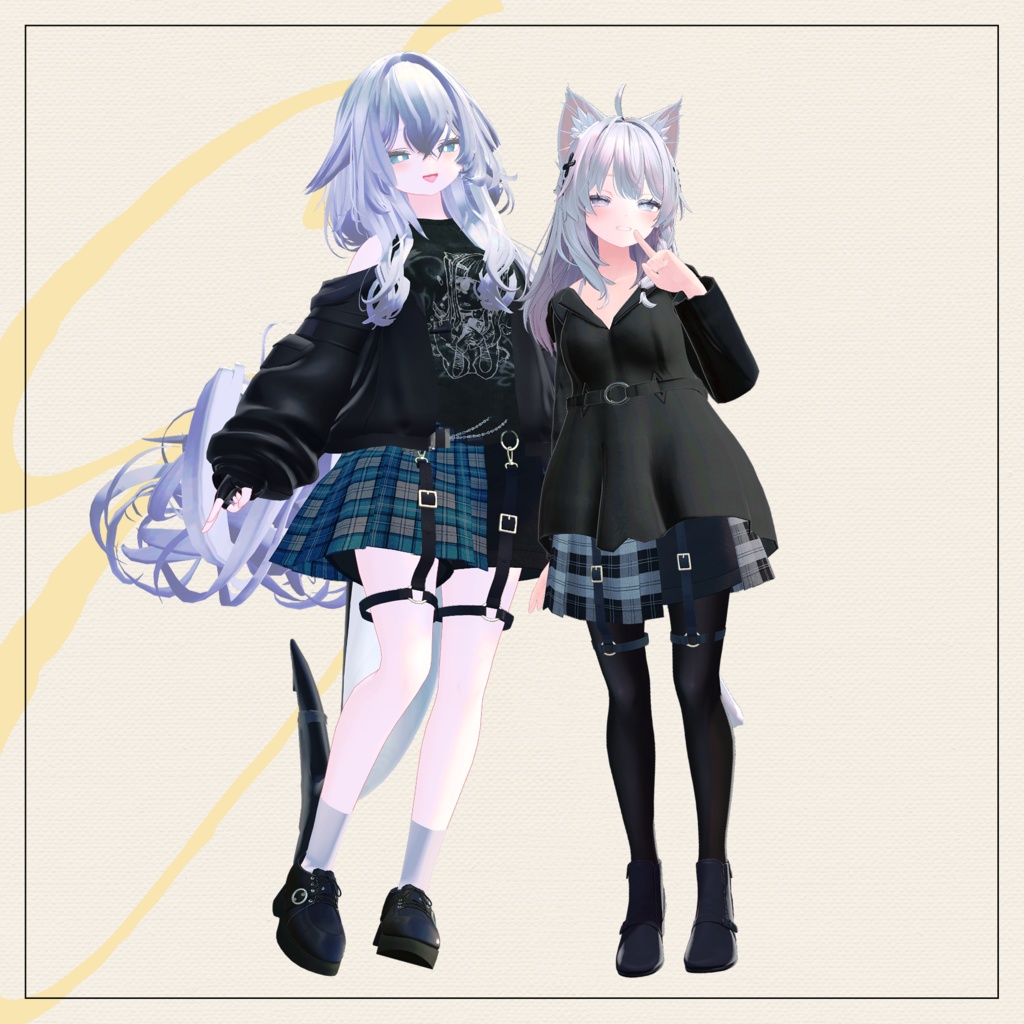 【セミ対応衣装】ハーネス付きチェック柄スカパン(ボトムス)【3D衣装】