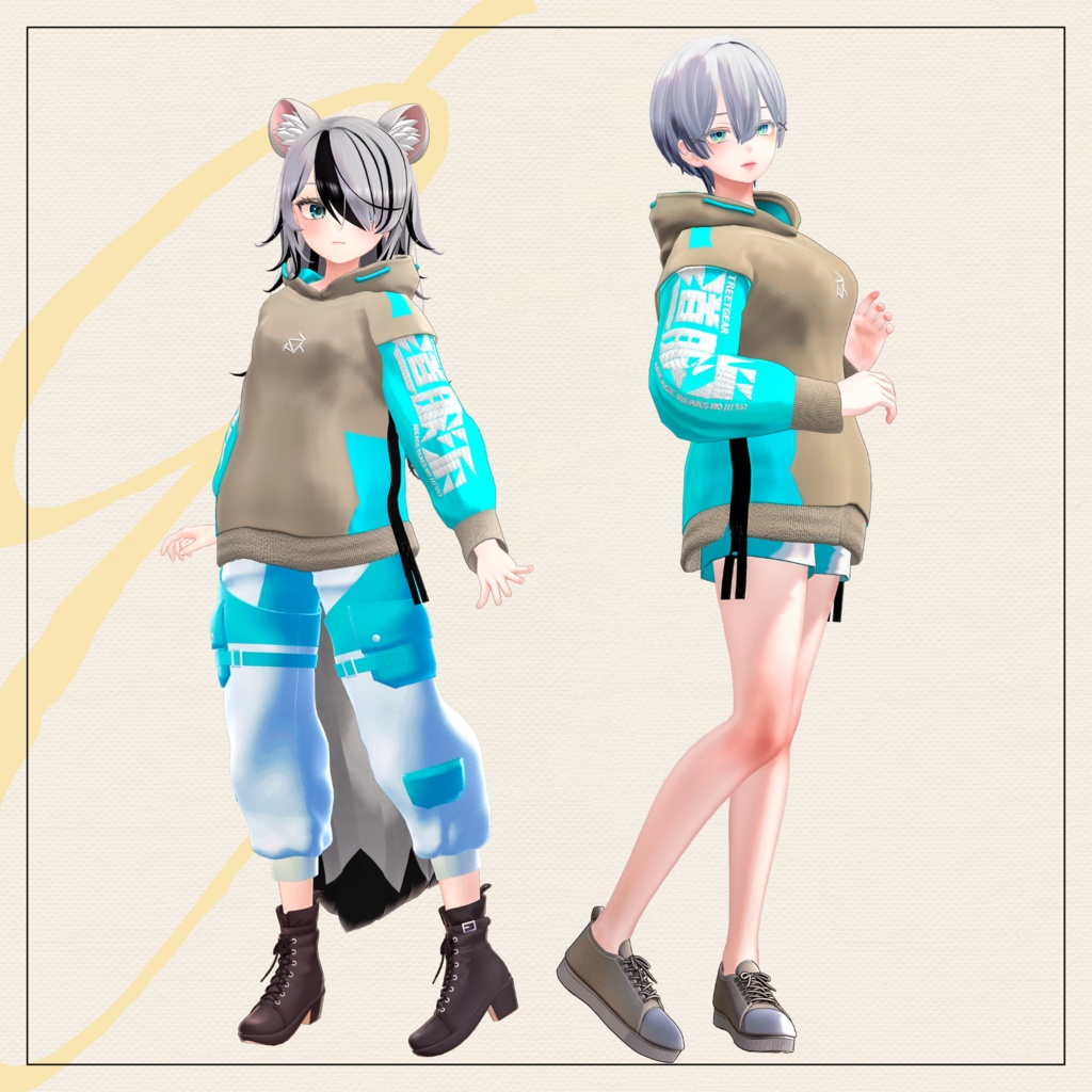 【セミ対応衣装】スリーブロゴパーカー(アウター)【3D衣装】