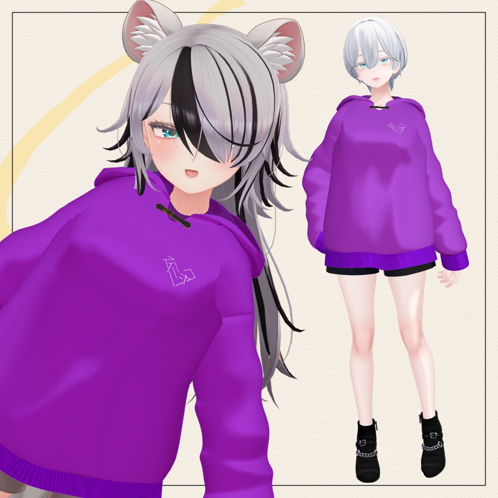 【セミ対応衣装】ツインテ専用フードパーカー【3D衣装】