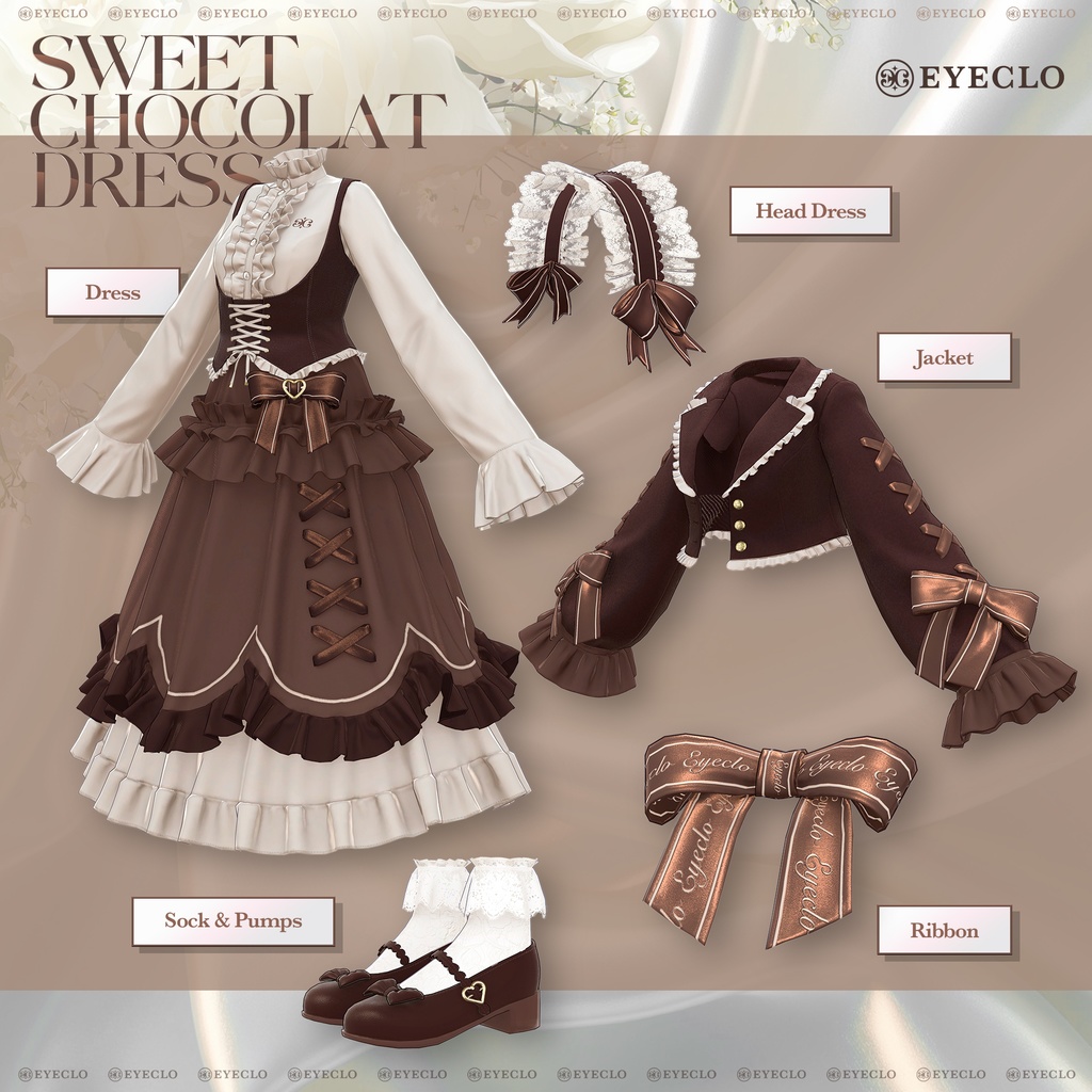 【12アバター対応】 SweetChocolatDress 【VRChat向け衣装モデル】