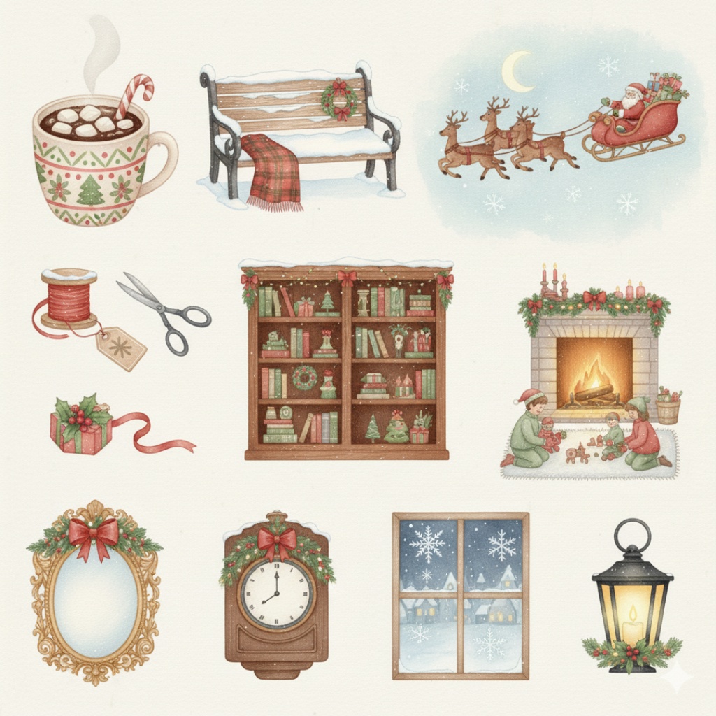 水彩画風クリスマスクリップアート(PNG)