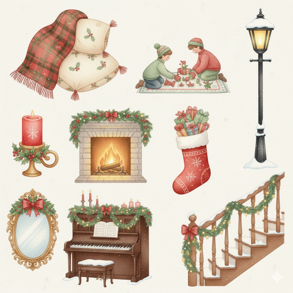 水彩画風クリスマスクリップアート(PNG)