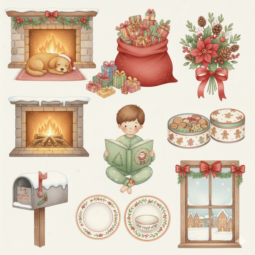 水彩画風クリスマスクリップアート(PNG)