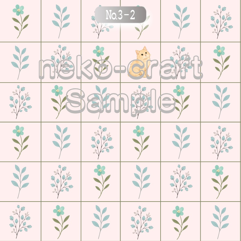 小花柄(猫②) | デジタルペーパー(シームレスパターン) 6枚セット | PNG DL素材