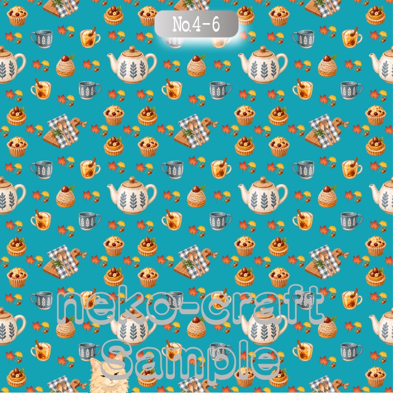 Cafe柄(秋・猫) | デジタルペーパー(シームレスパターン) 6枚セット | PNG DL素材