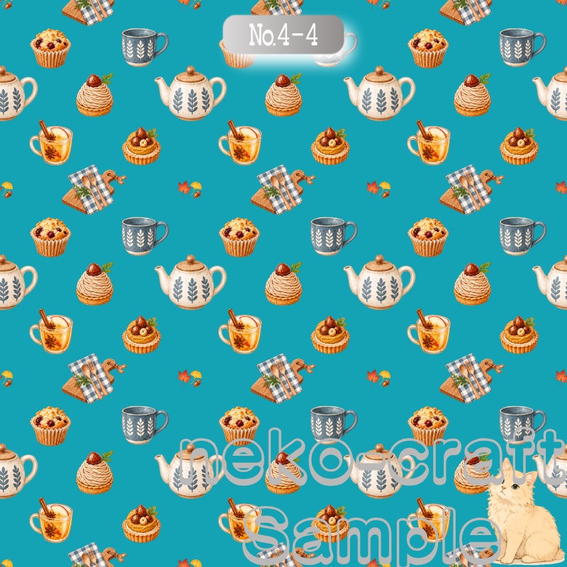 Cafe柄(秋・猫) | デジタルペーパー(シームレスパターン) 6枚セット | PNG DL素材