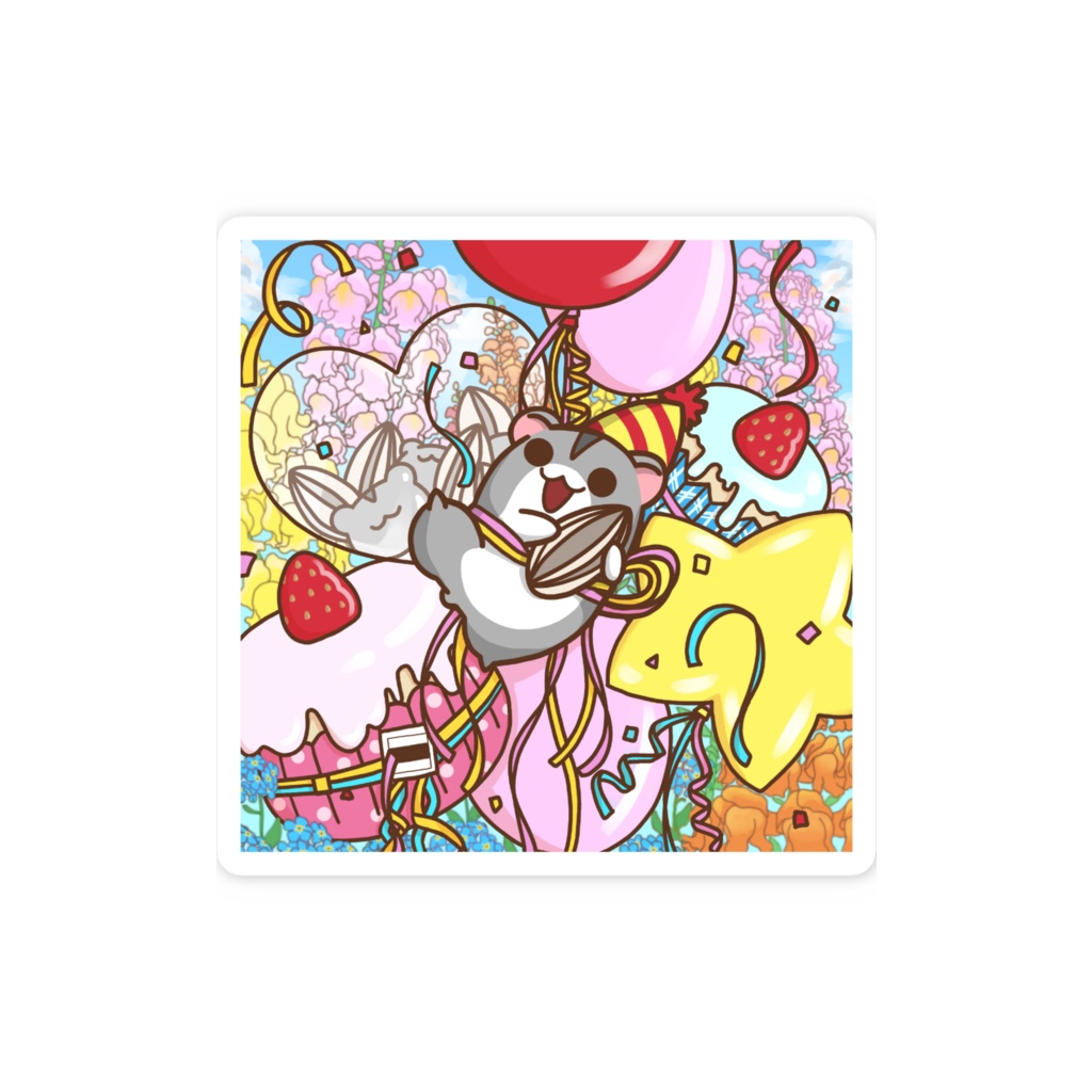 【期間限定】春伶生誕祭 2026 進化前ハムスター 正方形(全体) スマホステッカー(通常)