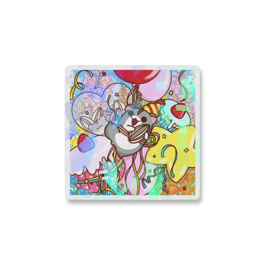 【期間限定】春伶生誕祭 2026 進化前ハムスター 正方形(全体) スマホステッカー(ホログラム)