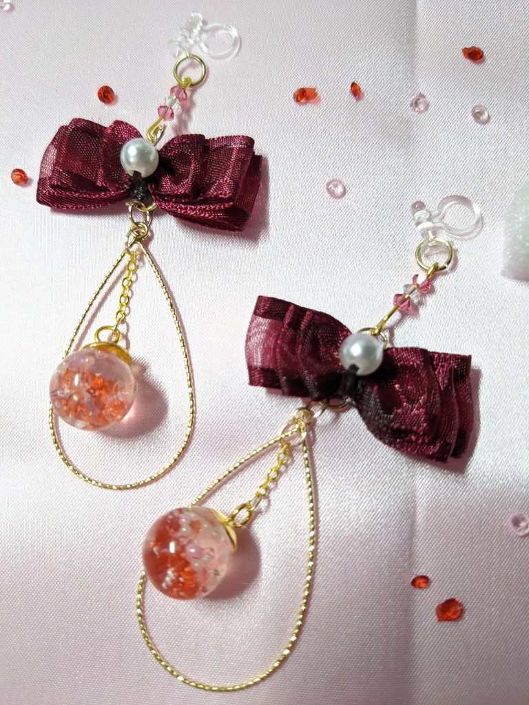 ribbonゆらゆら樹脂ノンホールピアス