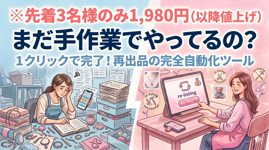 【minne攻略】新着アルゴリズムの仕組みと、毎日の「再出品」作業を極限まで効率化する補助スクリプト（※先着部数限定で最安値）