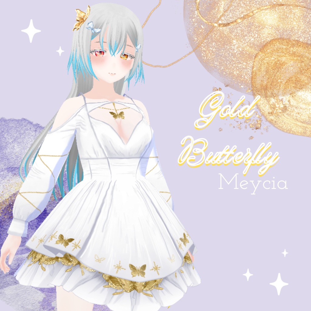 【Vroid】Gold Butterdly Dress