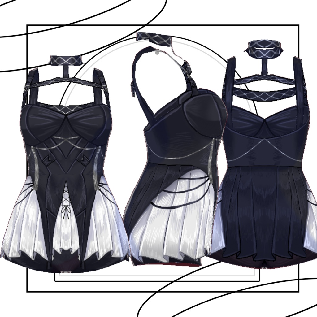 【Vroid】black wind dress