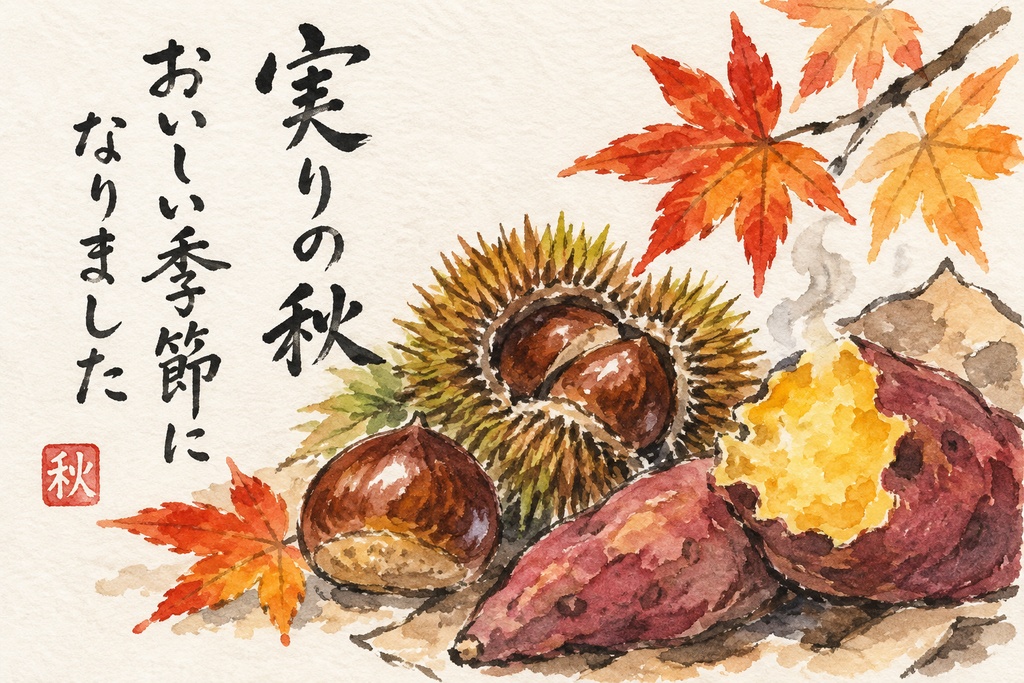 絵手紙　秋の食