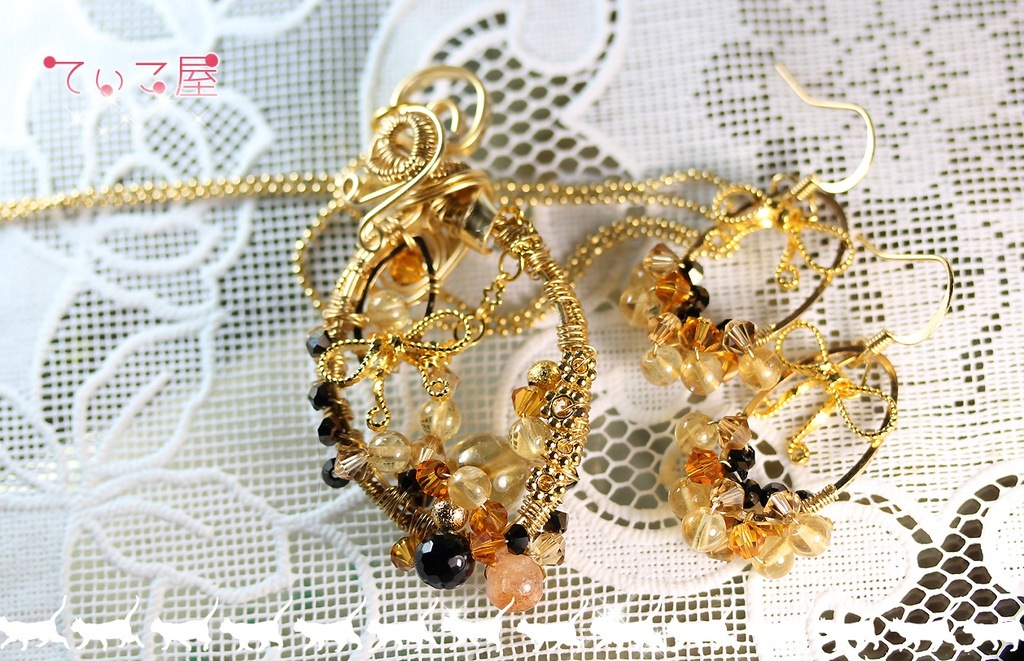 燭台切光忠イメージ ワイヤーデザイン天然石ペンダント2・ピアス