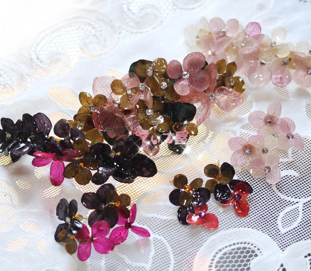 燭台切光忠・大倶利伽羅・へし切長谷部紫陽花イメージピアス&バレッタ