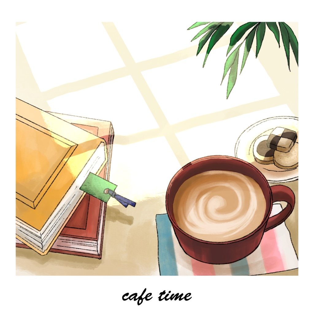 cafeと本の背景イラスト素材