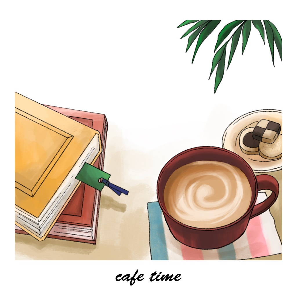 cafeと本の背景イラスト素材