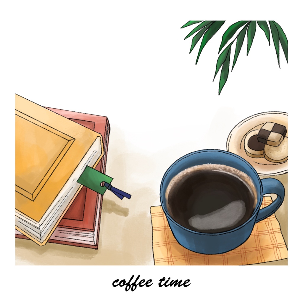 cafeと本の背景イラスト素材