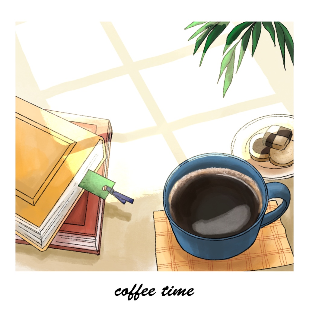 cafeと本の背景イラスト素材