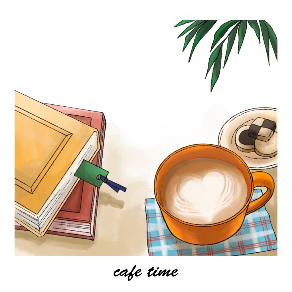 cafeと本の背景イラスト素材
