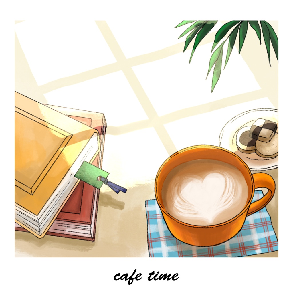 cafeと本の背景イラスト素材
