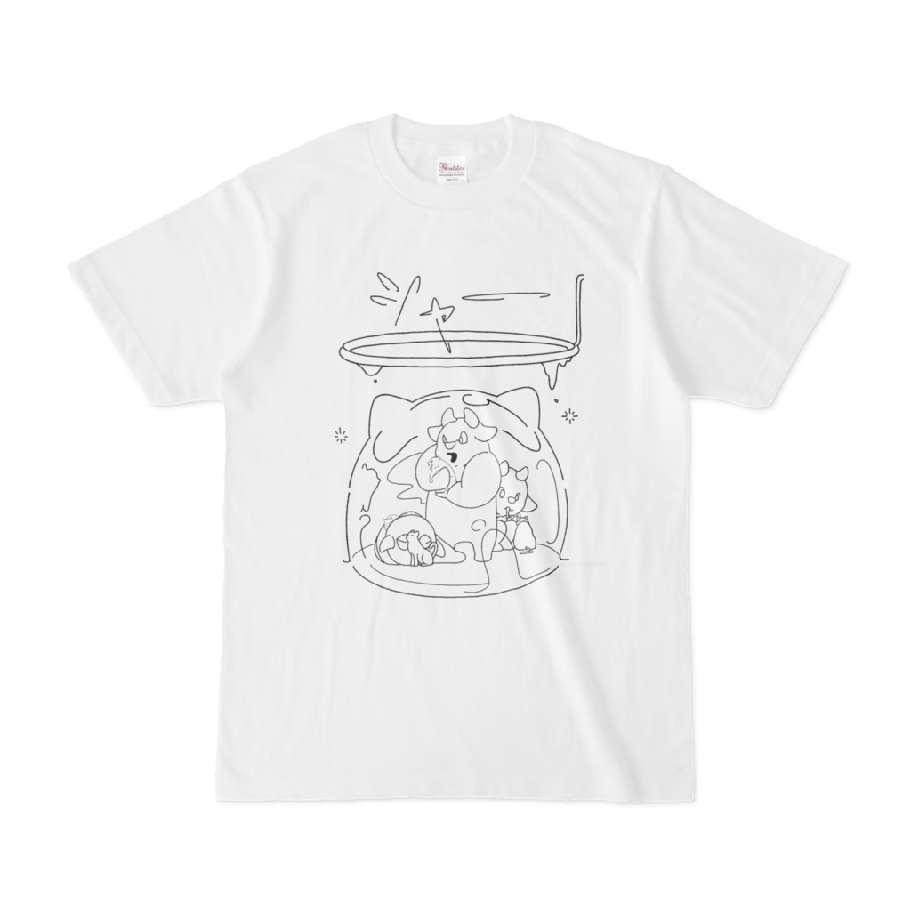 Tシャツ　シャボン玉星人とねこでシャー