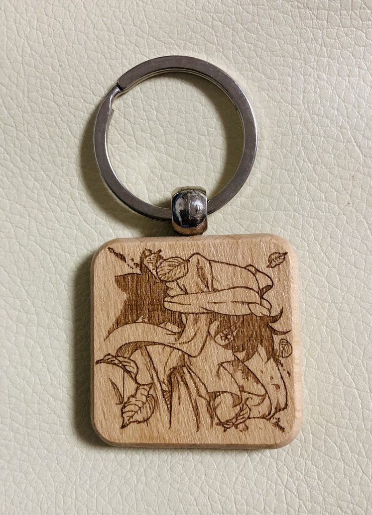 木製キーホルダー　両面印刷　レーザー彫刻　天鬼　土井先生