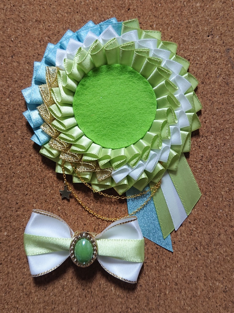 ハンドメイドロゼット ライトグリーン×ライトブルー