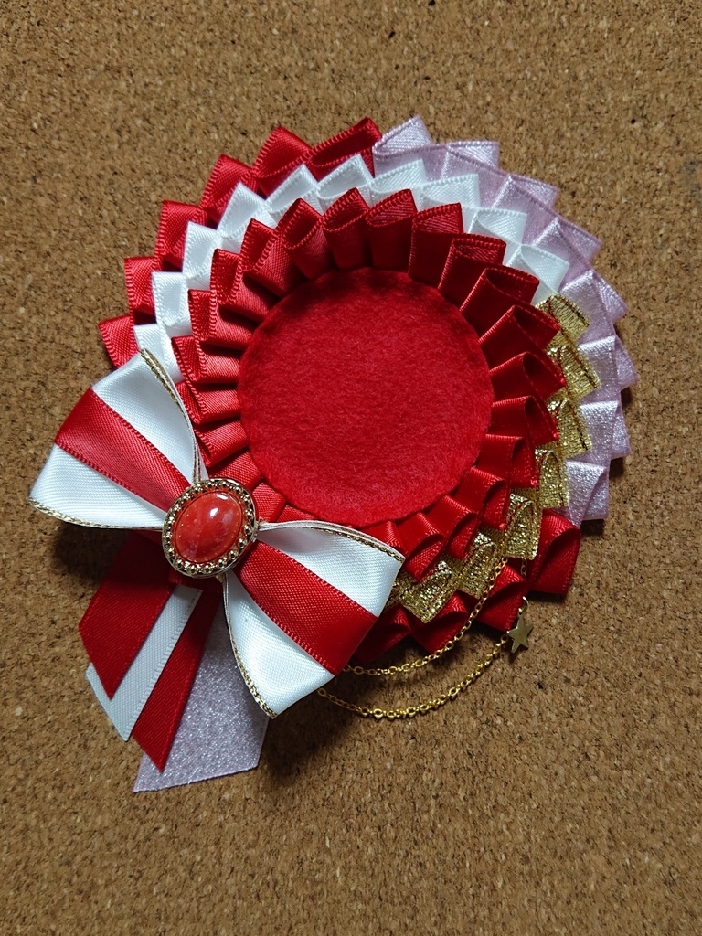 ハンドメイドロゼット レッド×ピンク