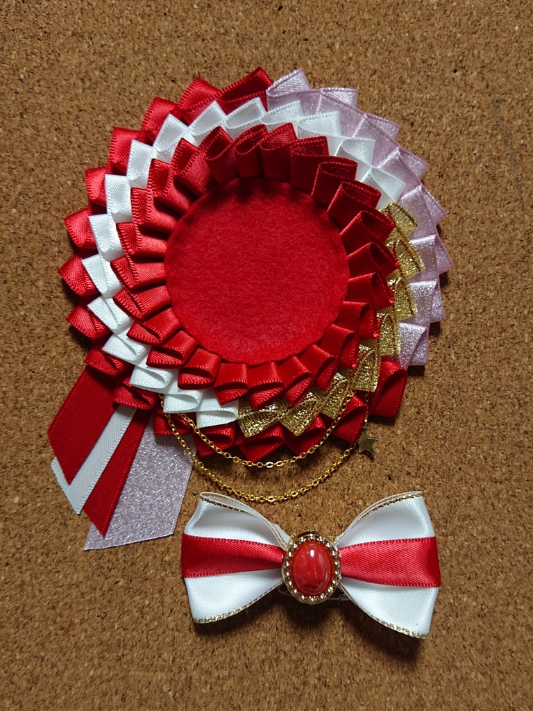 ハンドメイドロゼット レッド×ピンク