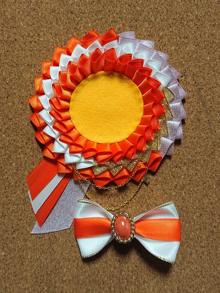 ハンドメイドロゼット オレンジ×ピンク