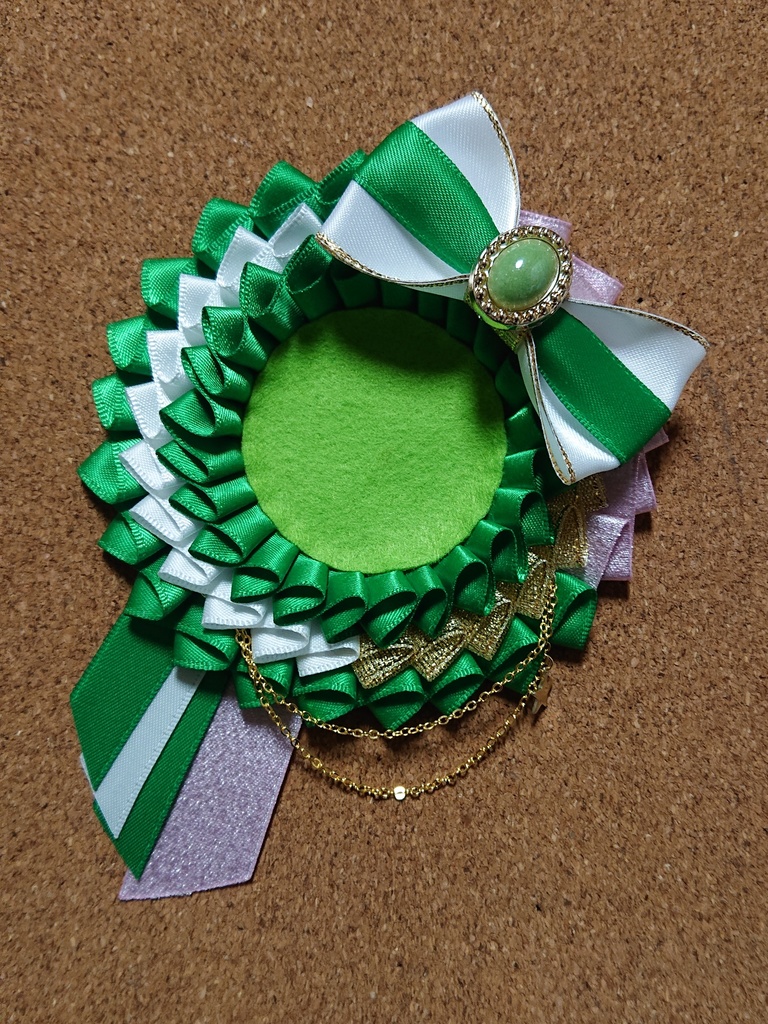 ハンドメイドロゼット グリーン×ピンク