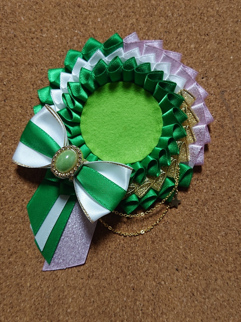 ハンドメイドロゼット グリーン×ピンク