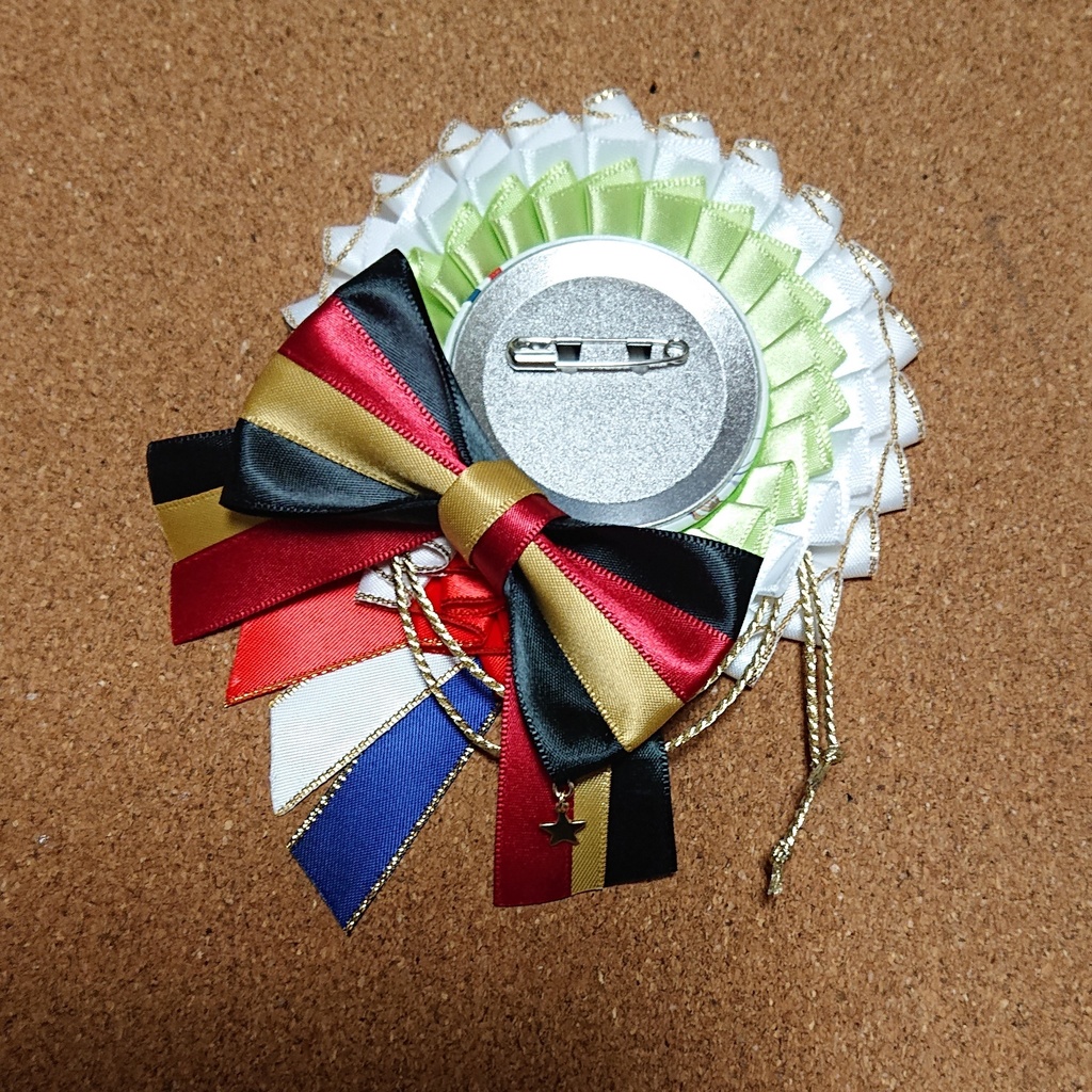 ハンドメイドロゼット トリコロール×ライトグリーン