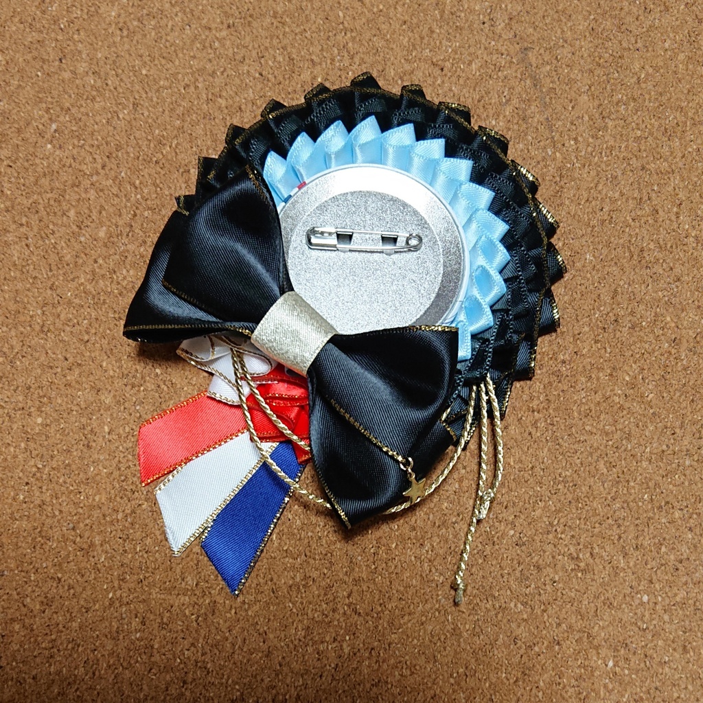 ハンドメイドロゼット トリコロール(ブラック)×ライトブルー