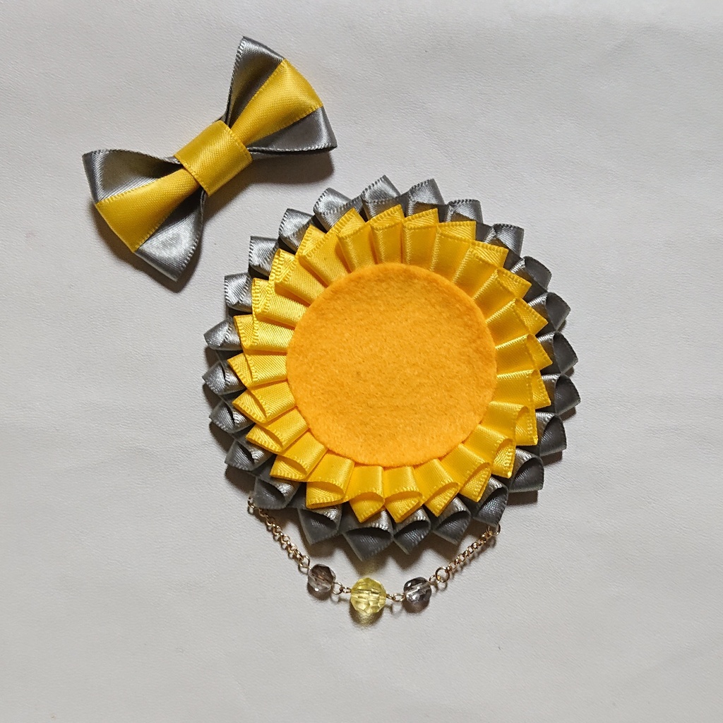 バイカラーロゼット【シルバー×黄色】