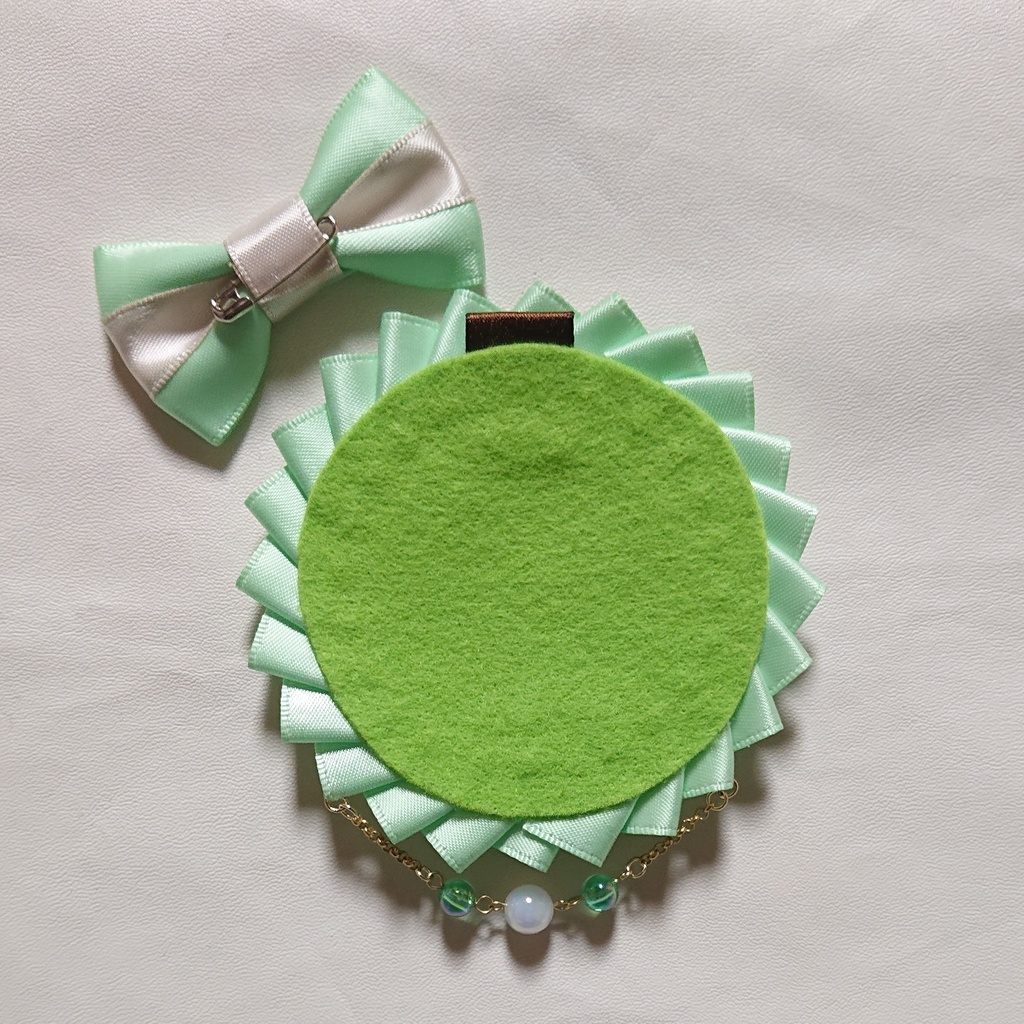 バイカラーロゼット【パステルグリーン×濃いアイボリー】