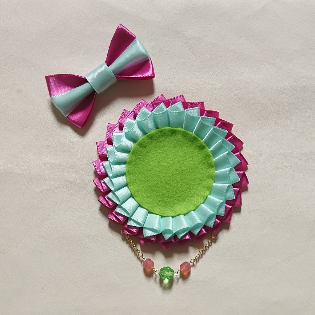 バイカラーロゼット【赤紫×アクア】