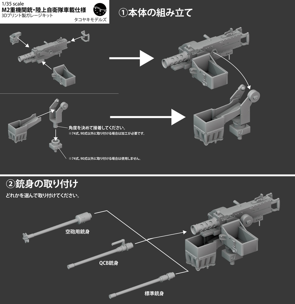 1/35スケール 陸自のM2重機関銃&銃身セット 陸自戦車用ディティールアップパーツ 3Dプリント製ガレージキット
