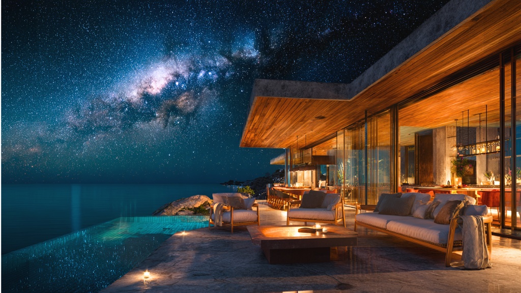 星降る海辺のテラス ― 静寂と光のA Seaside Terrace Under the Stars