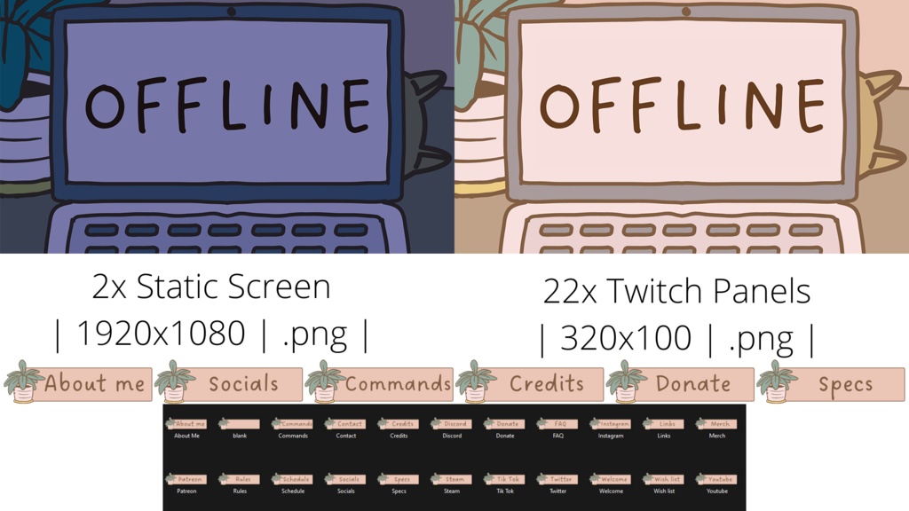 Simple Stream Overlay | VTuber - Day - Night - Pastel - Background - Panels - Starting soon - BRB - Offline | INSTANT DOWNLOAD
