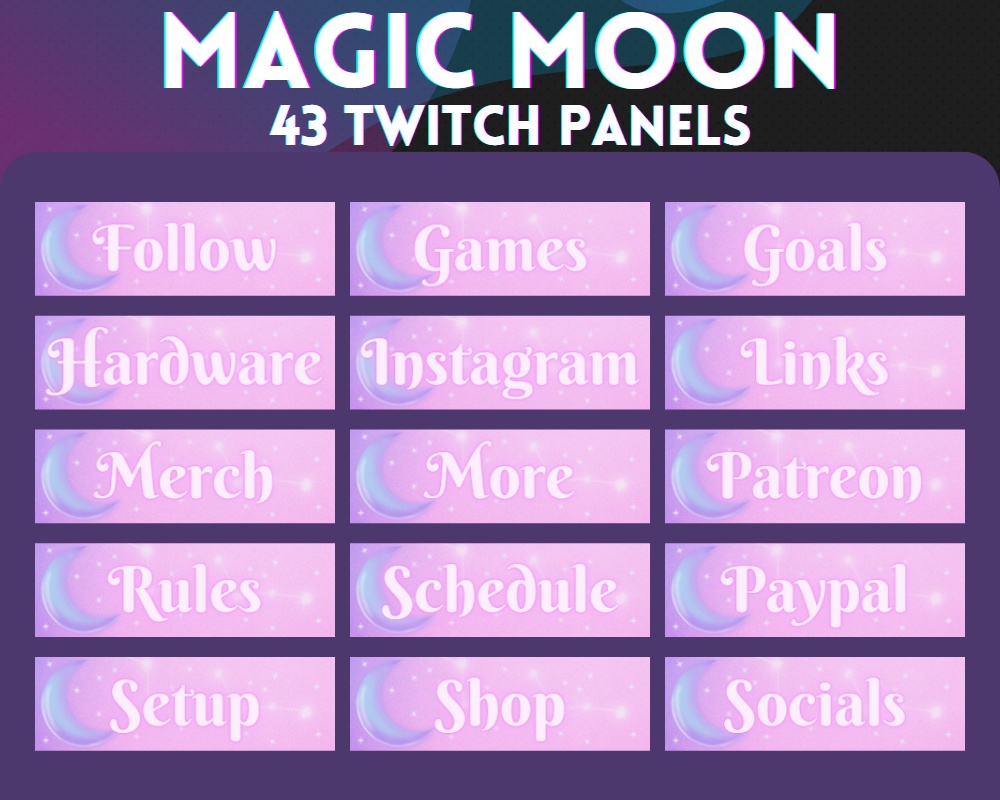 Magic Moon 43x Twitch Panels | Pastel - Cute - Pink - Star - Night - Kawaii - Celestial