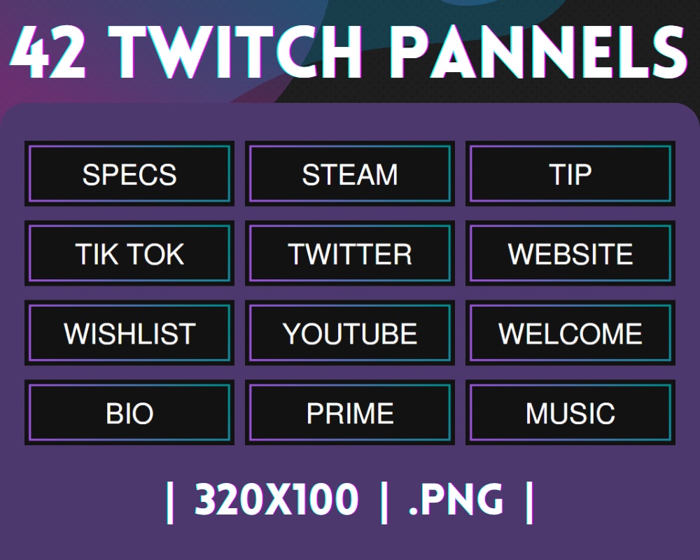 42x Twitch Panels | Simple - Clean - Elegant - Dark - Gradient - Pink - Blue | INSTANT DOWNLOAD