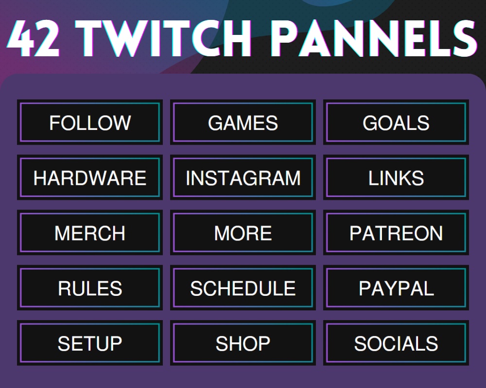 42x Twitch Panels | Simple - Clean - Elegant - Dark - Gradient - Pink - Blue | INSTANT DOWNLOAD