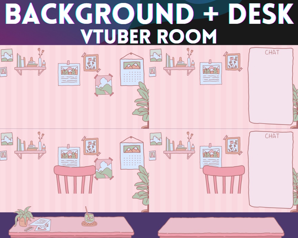 VTuber Background + desk | Pink - Pastel - Cute- Minimalist - Simple - Accessory | Twitch - Youtube | INSTANT DOWNLOAD