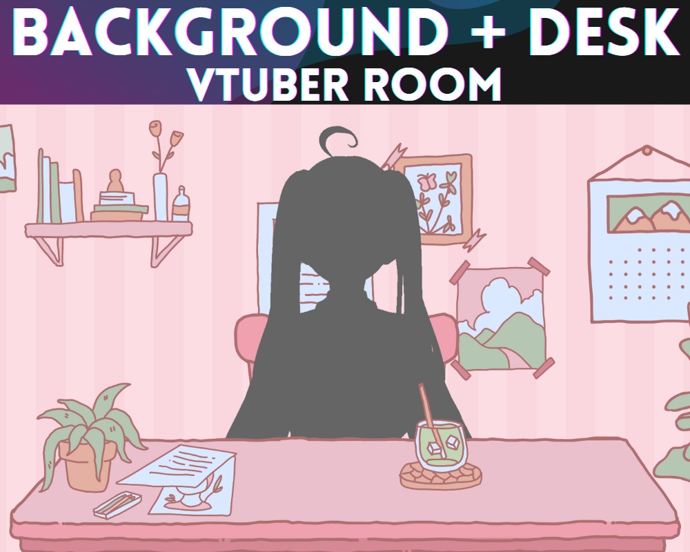 VTuber Background + desk | Pink - Pastel - Cute- Minimalist - Simple - Accessory | Twitch - Youtube | INSTANT DOWNLOAD