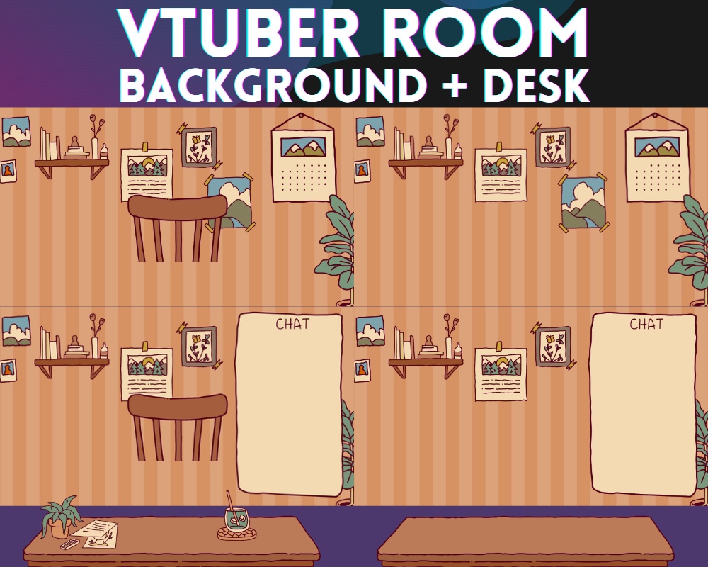 Simple VTuber Background + desk | Vintage Orange - Streaming Room - Cute - Cozy - Just Chatting | Twitch - Youtube | INSTANT DOWNLOAD